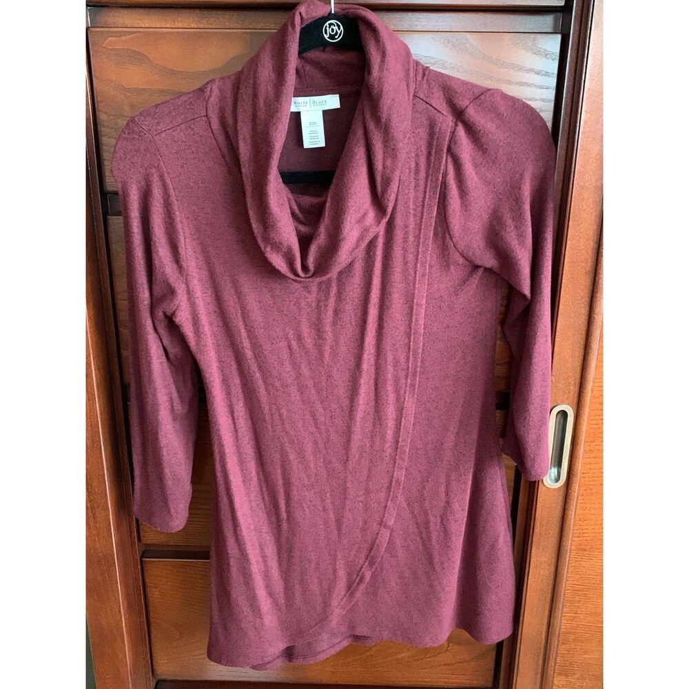 WHBM 3/4 Sleeve Cowl Neck Sweater, Burgundy, size XXS